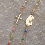 Fresh Elegant Style Colorful Clavicle Chain Necklace with Cross & 5