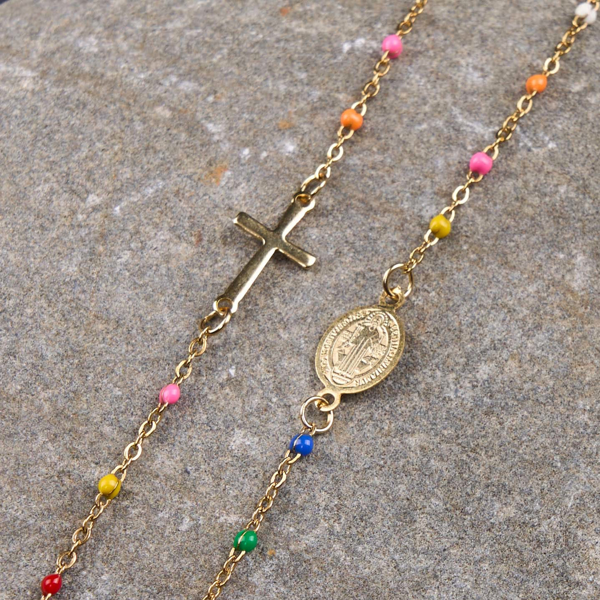 Fresh Elegant Style Colorful Clavicle Chain Necklace with Cross & 5