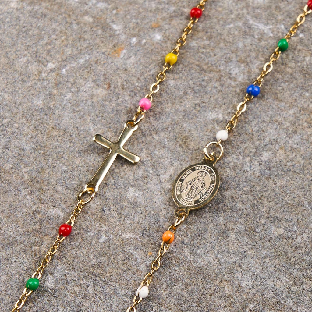 Fresh Elegant Style Colorful Clavicle Chain Necklace with Cross & 5