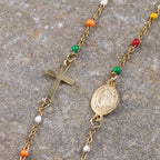 Fresh Elegant Style Colorful Clavicle Chain Necklace with Cross & 5
