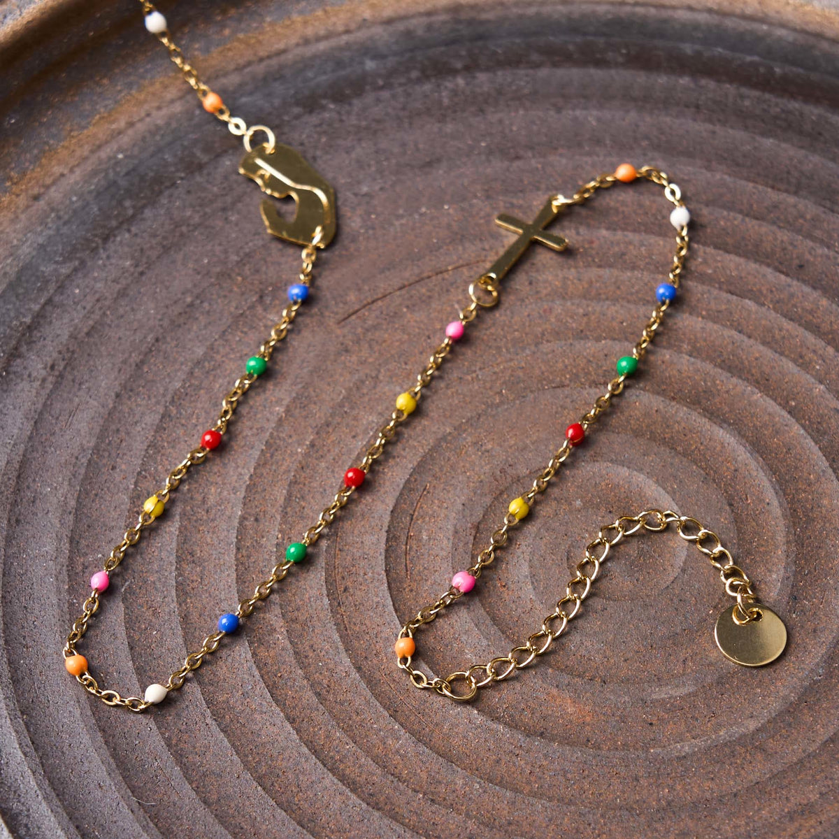 Fresh Elegant Style Colorful Clavicle Chain Necklace with Cross & 5