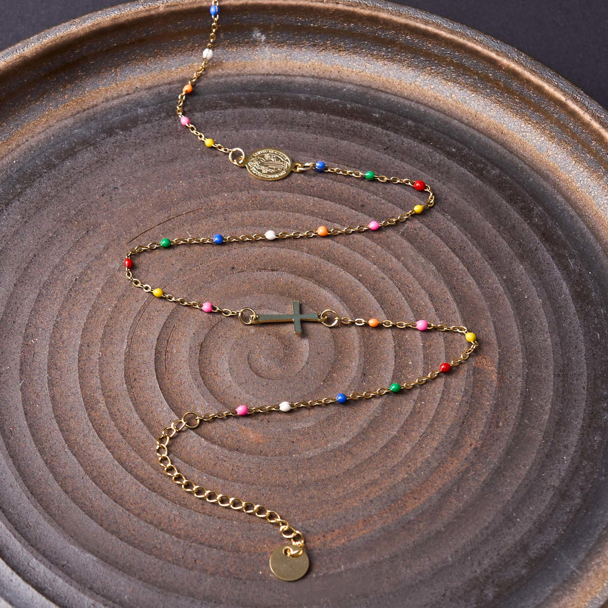 Fresh Elegant Style Colorful Clavicle Chain Necklace with Cross & 5