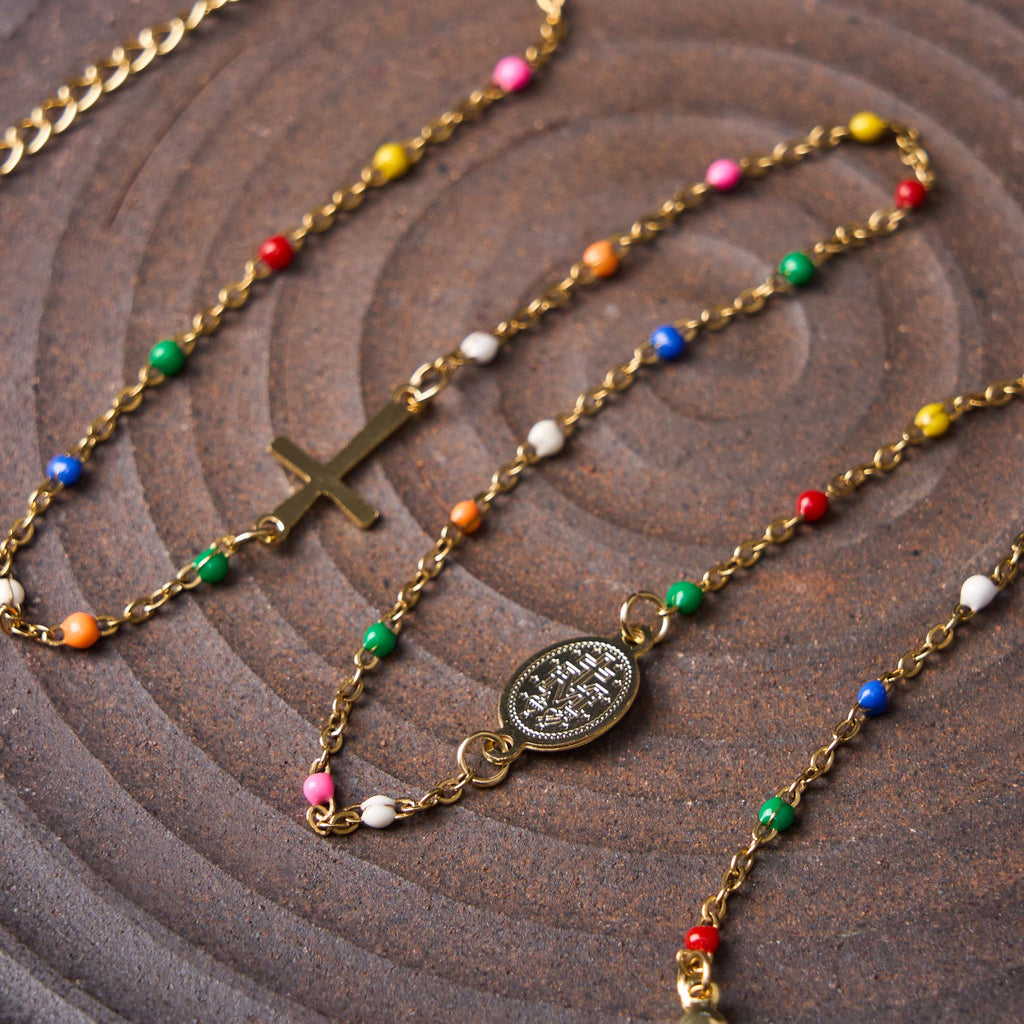 Fresh Elegant Style Colorful Clavicle Chain Necklace with Cross & 5