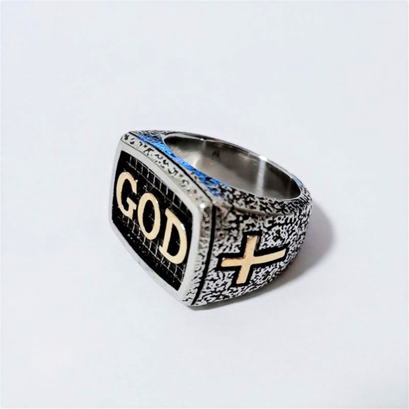 Retro Heavy Style GOD Divine Devotion Pattern Alloy Ring