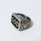 Retro Heavy Style GOD Divine Devotion Pattern Alloy Ring