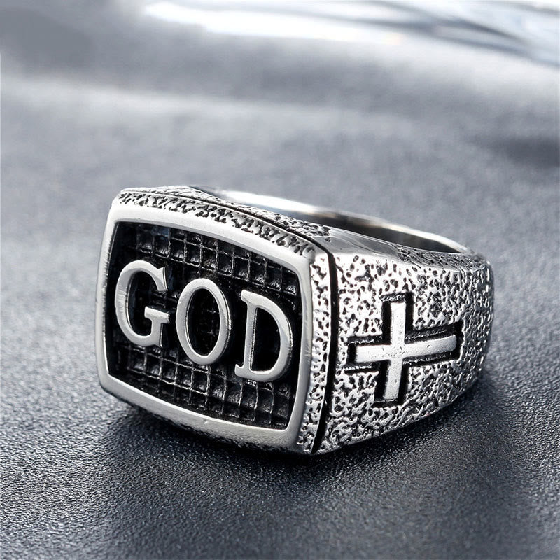 Retro Heavy Style GOD Divine Devotion Pattern Alloy Ring