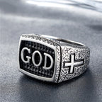 Retro Heavy Style GOD Divine Devotion Pattern Alloy Ring
