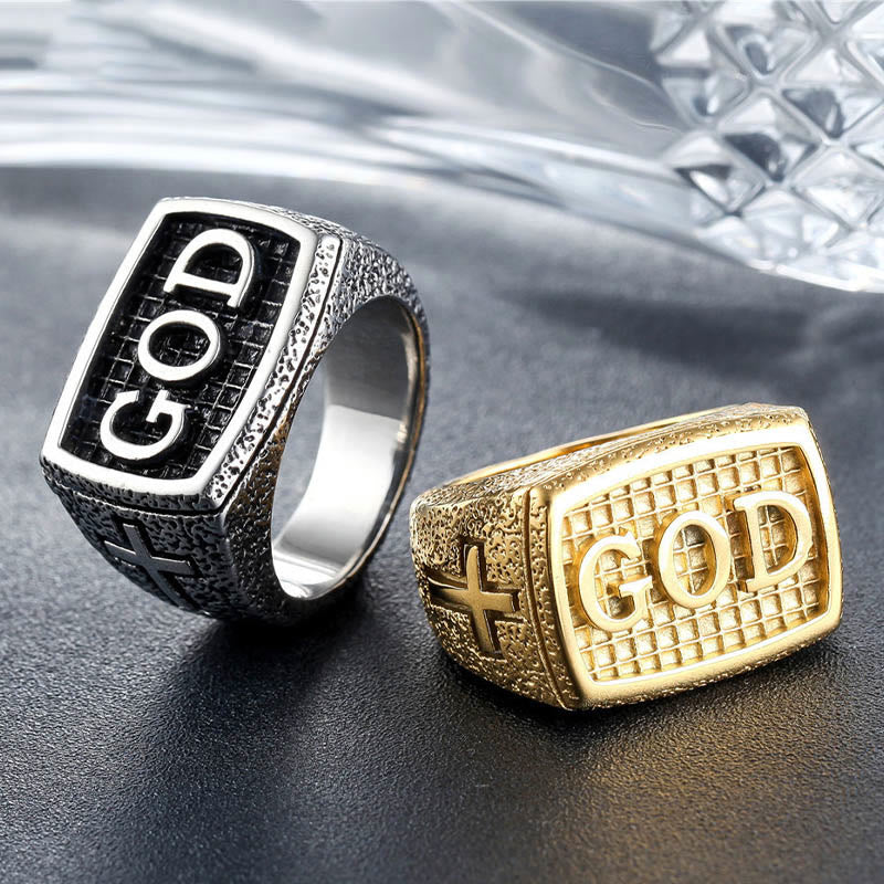 Retro Heavy Style GOD Divine Devotion Pattern Alloy Ring