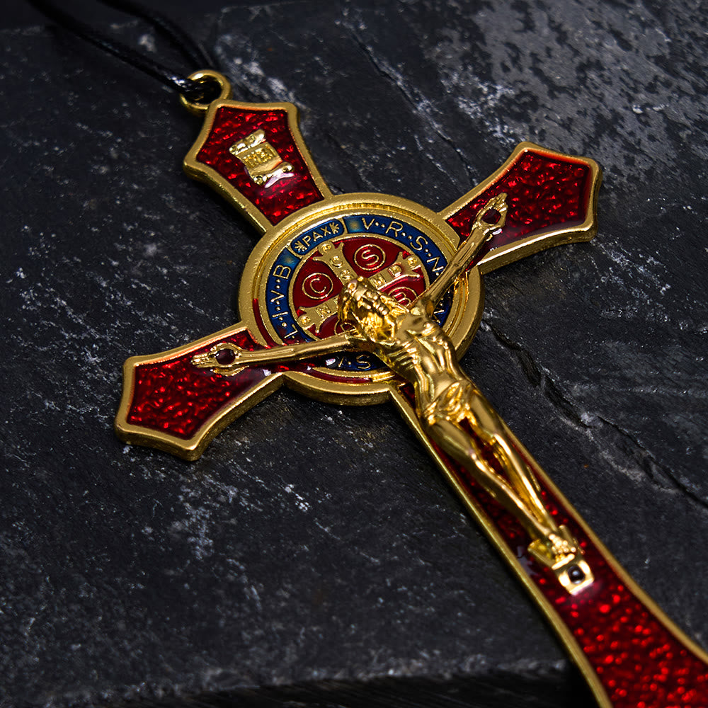 Classic Style Red/Blue Crafted Crucifix Big Size Pendant Necklace