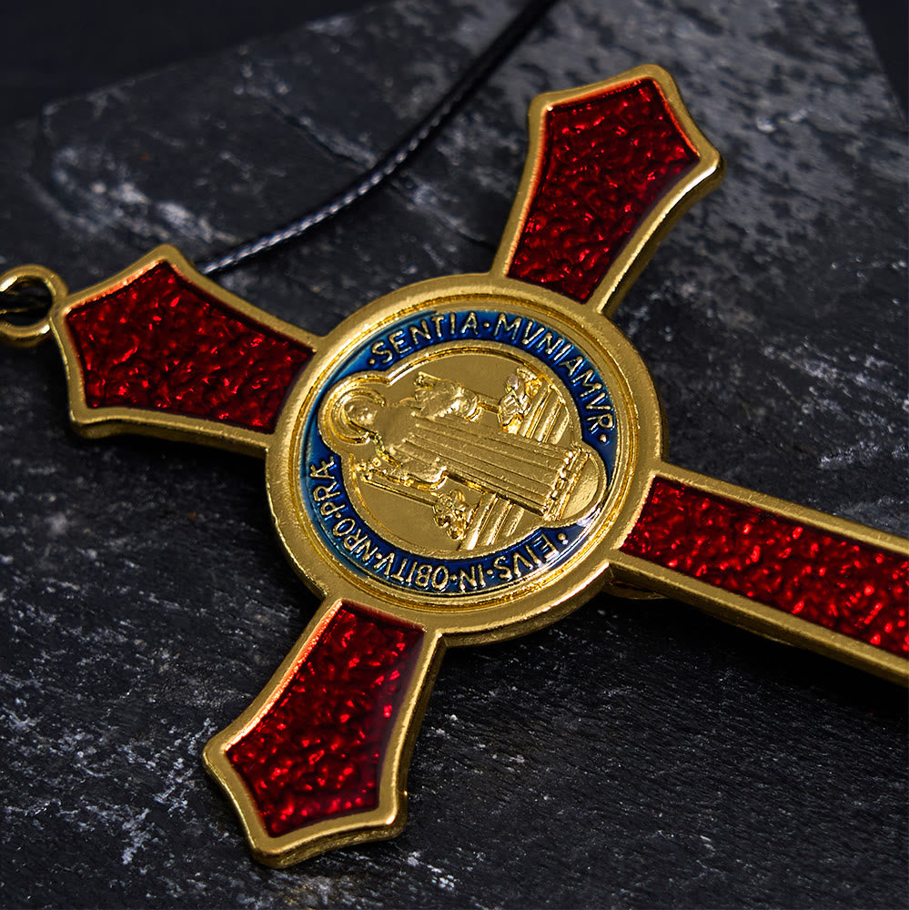 Classic Style Red/Blue Crafted Crucifix Big Size Pendant Necklace