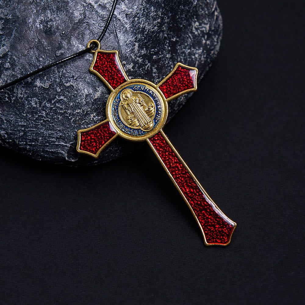 Classic Style Red/Blue Crafted Crucifix Big Size Pendant Necklace