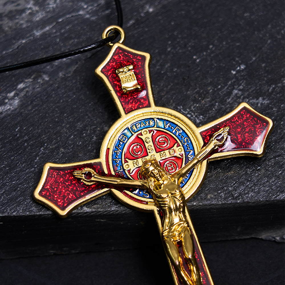 Classic Style Red/Blue Crafted Crucifix Big Size Pendant Necklace