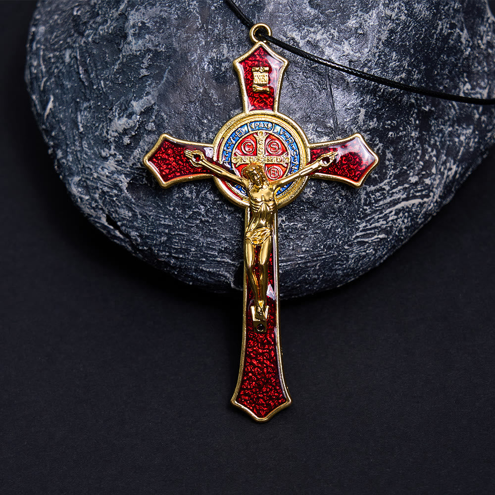 Classic Style Red/Blue Crafted Crucifix Big Size Pendant Necklace