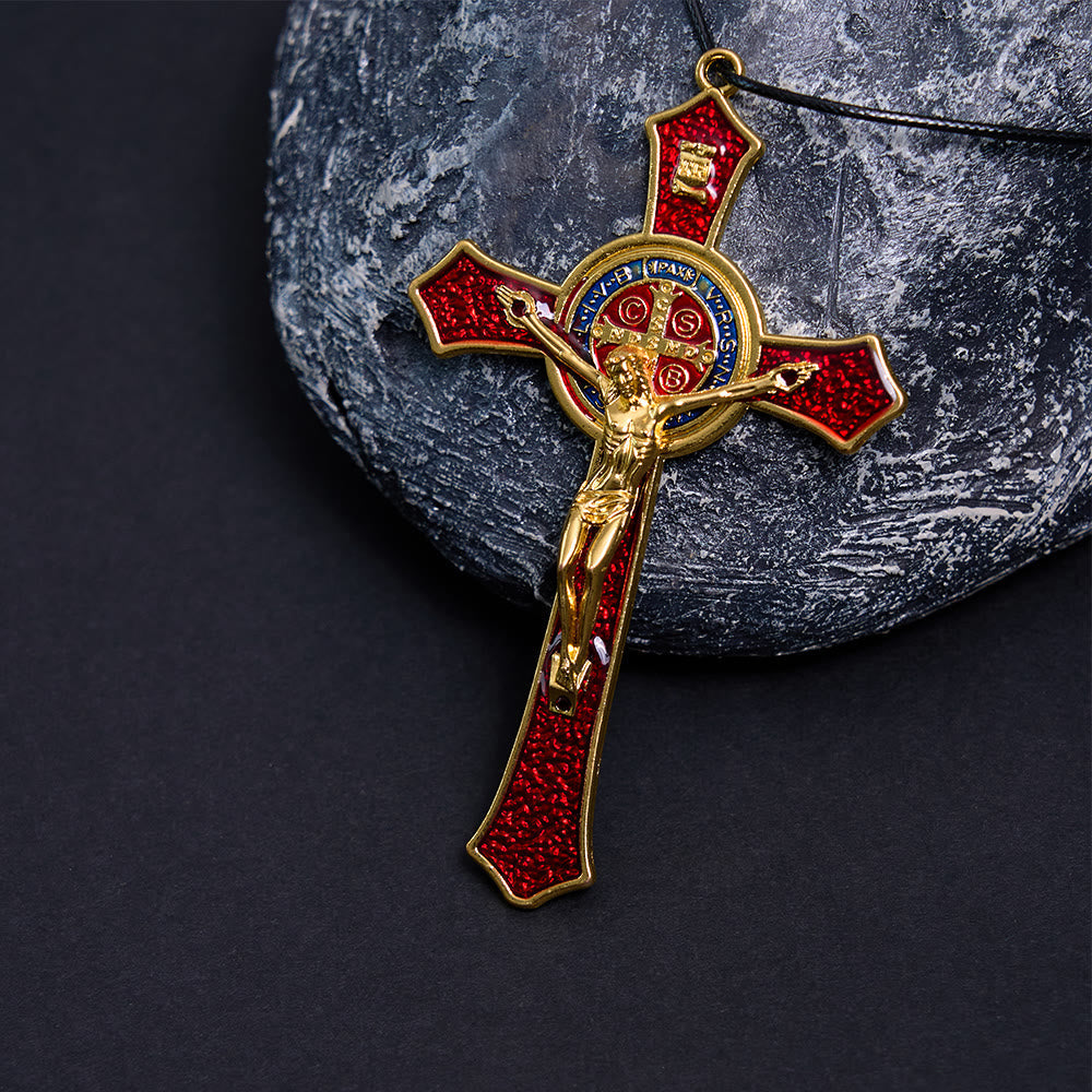 Classic Style Red/Blue Crafted Crucifix Big Size Pendant Necklace