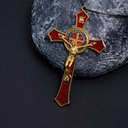 Classic Style Red/Blue Crafted Crucifix Big Size Pendant Necklace
