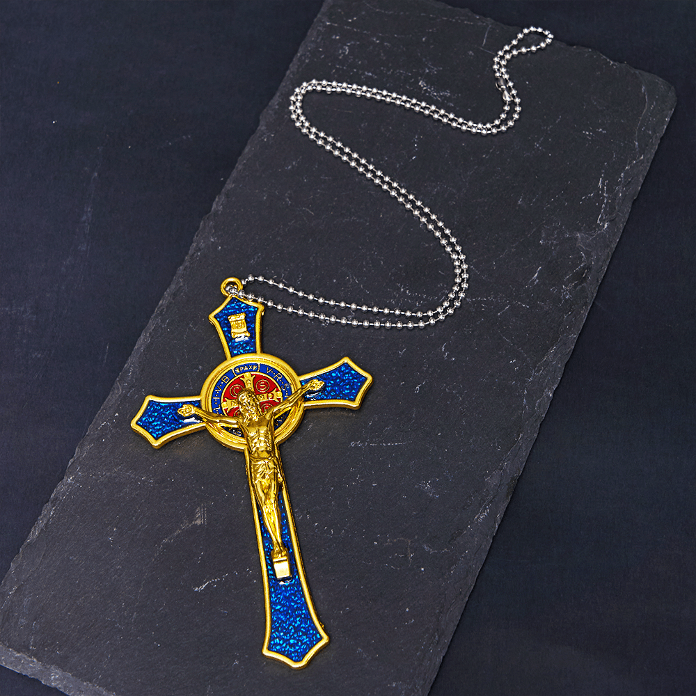 Classic Style Red/Blue Crafted Crucifix Big Size Pendant Necklace