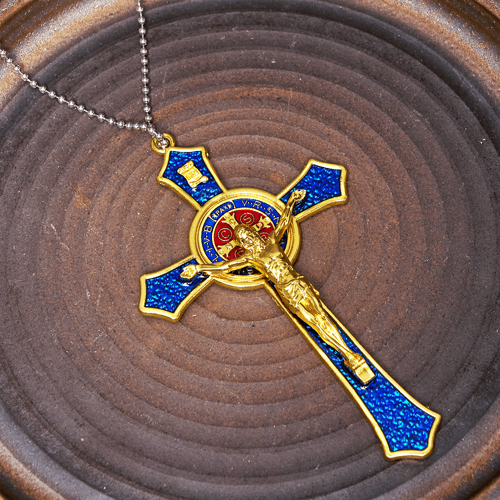 Classic Style Red/Blue Crafted Crucifix Big Size Pendant Necklace