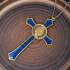 Classic Style Red/Blue Crafted Crucifix Big Size Pendant Necklace