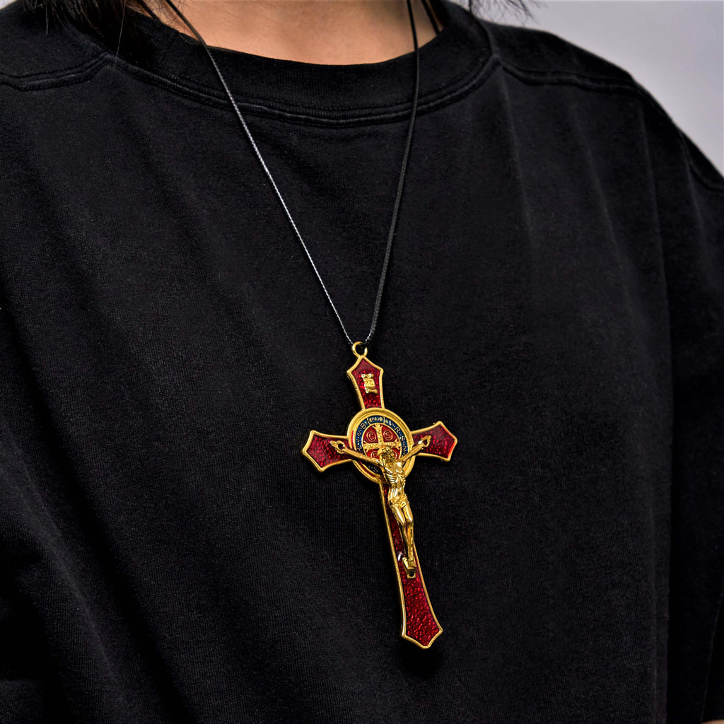 Classic Style Red/Blue Crafted Crucifix Big Size Pendant Necklace