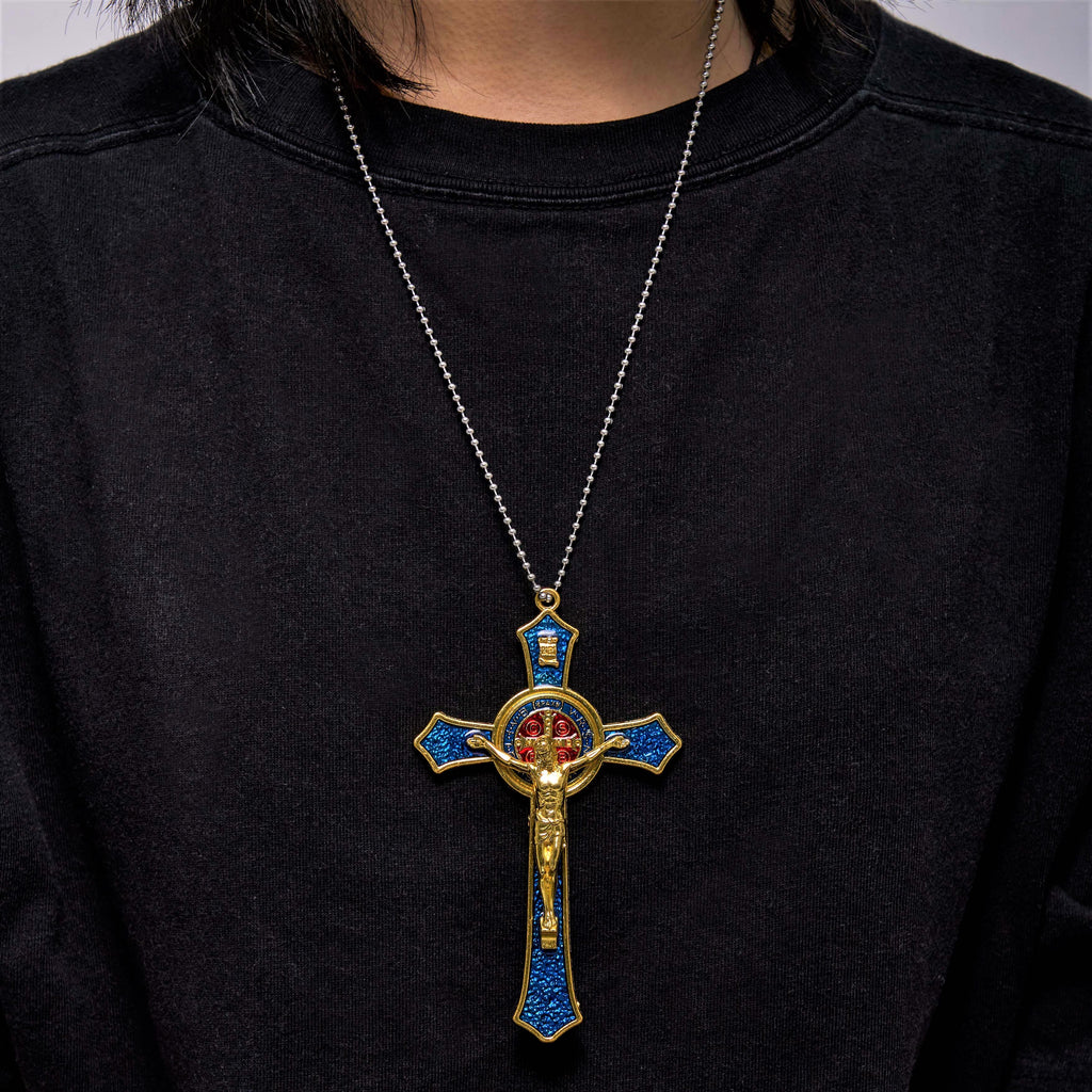 Classic Style Red/Blue Crafted Crucifix Big Size Pendant Necklace
