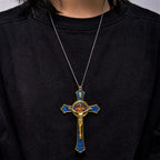 Classic Style Red/Blue Crafted Crucifix Big Size Pendant Necklace