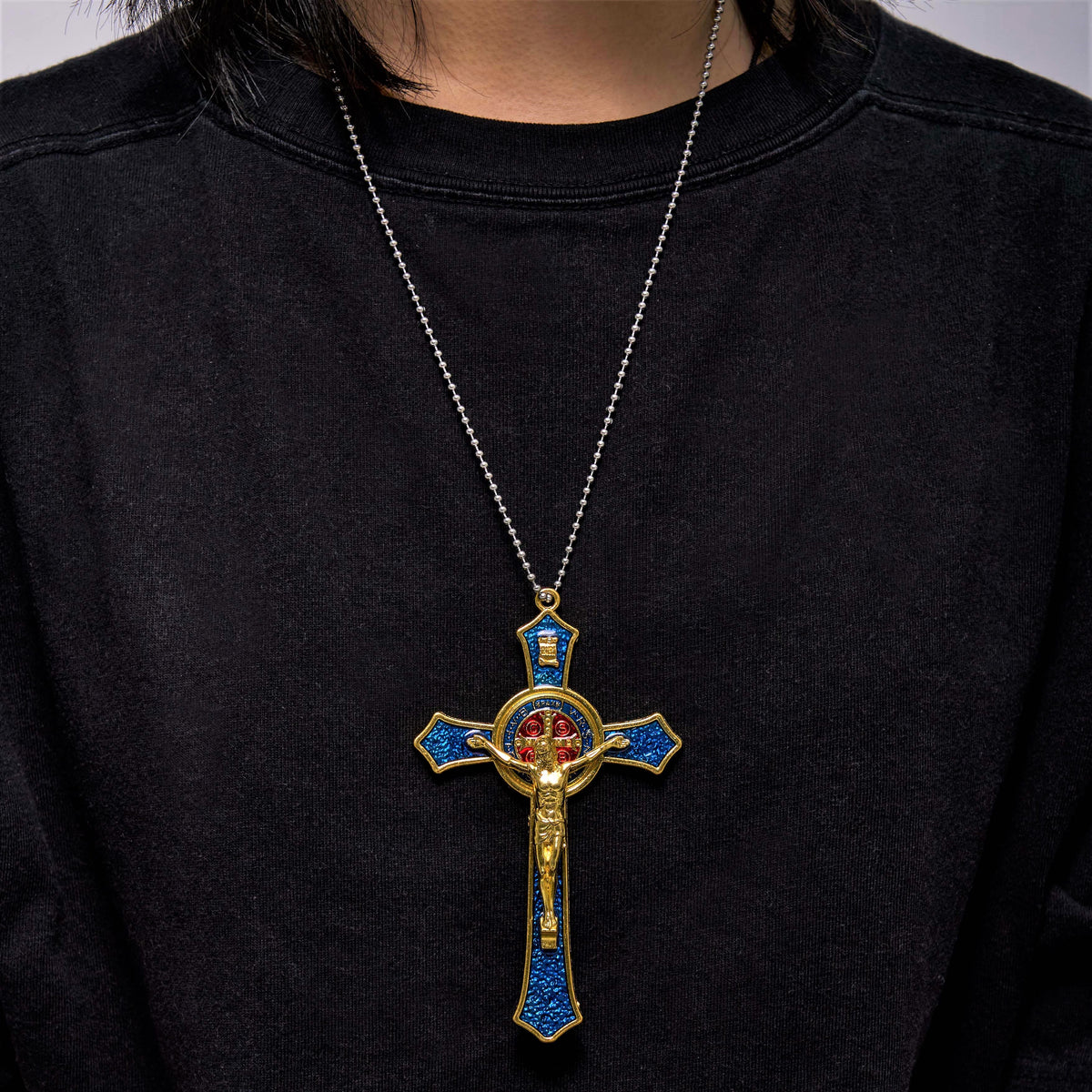 Classic Style Red/Blue Crafted Crucifix Big Size Pendant Necklace
