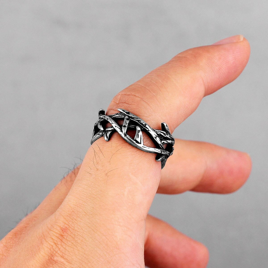 Crafted Retro Style Jesus Crown of Thorns Titanium Steel Ring