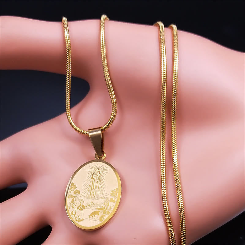 Classic Style Our Lady of Fatima Pendant Crafted Blessing Necklace