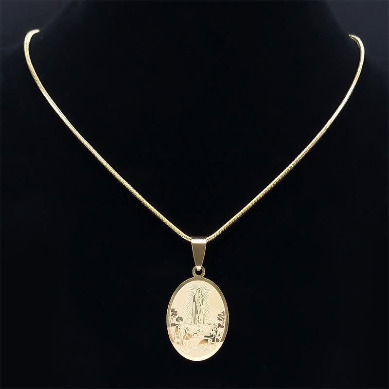 Classic Style Our Lady of Fatima Pendant Crafted Blessing Necklace
