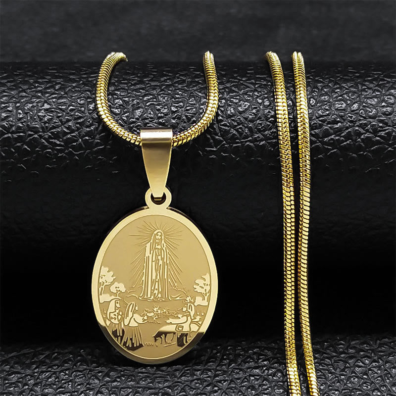 Classic Style Our Lady of Fatima Pendant Crafted Blessing Necklace