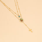 Minimalist Style Double Layered Our Lady of Guadalupe Turquoise Cross