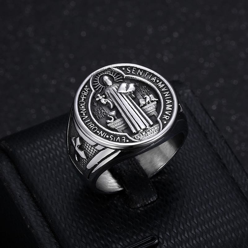 Classic Retro St. Benedict Faith Protection Crafted Titanium Steel