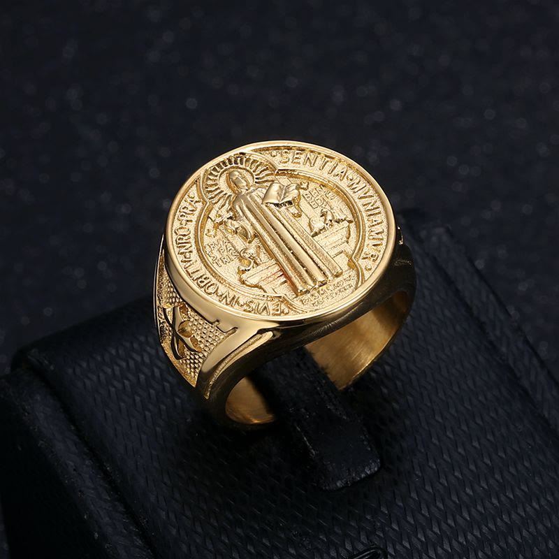 Classic Retro St. Benedict Faith Protection Crafted Titanium Steel