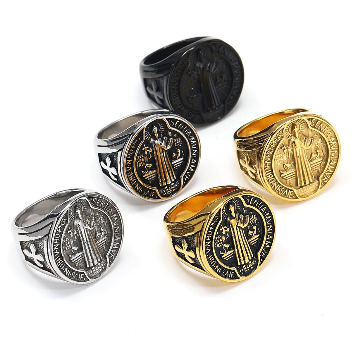 Classic Retro St. Benedict Faith Protection Crafted Titanium Steel
