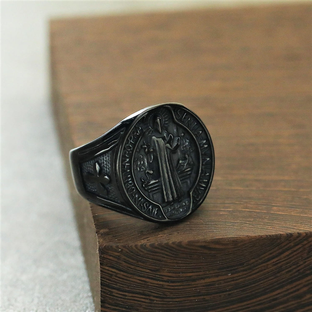 Classic Retro St. Benedict Faith Protection Crafted Titanium Steel