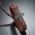 Old Crafted Style Cross Pendant Leather Drawstring Adjustable Faithful