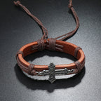 Old Crafted Style Cross Pendant Leather Drawstring Adjustable Faithful