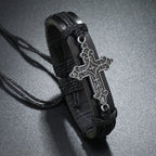 Old Crafted Style Cross Pendant Leather Drawstring Adjustable Faithful