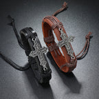 Old Crafted Style Cross Pendant Leather Drawstring Adjustable Faithful