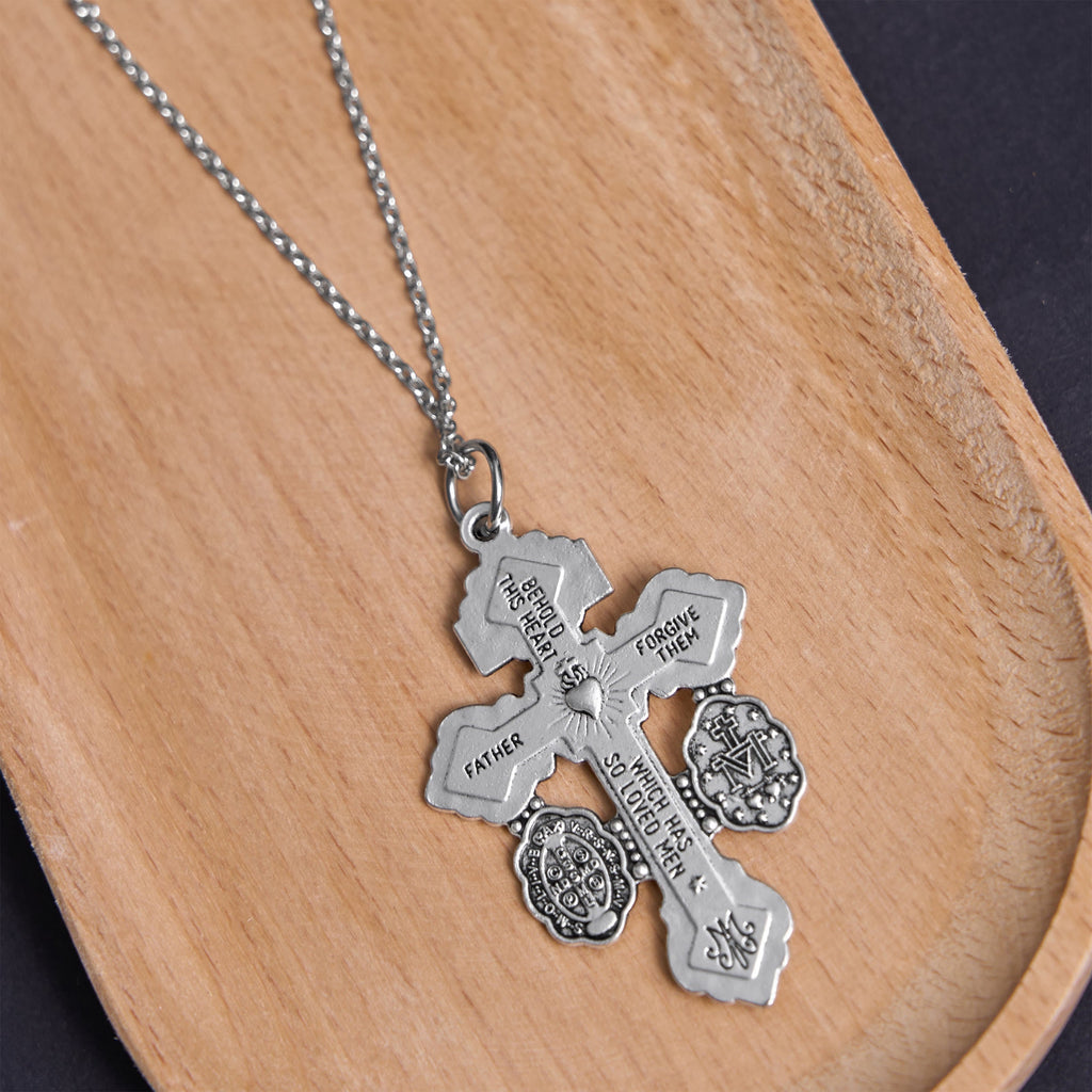 Classic Style 3 Colors Pardon Crucifix Double Sided Engraved Pendant