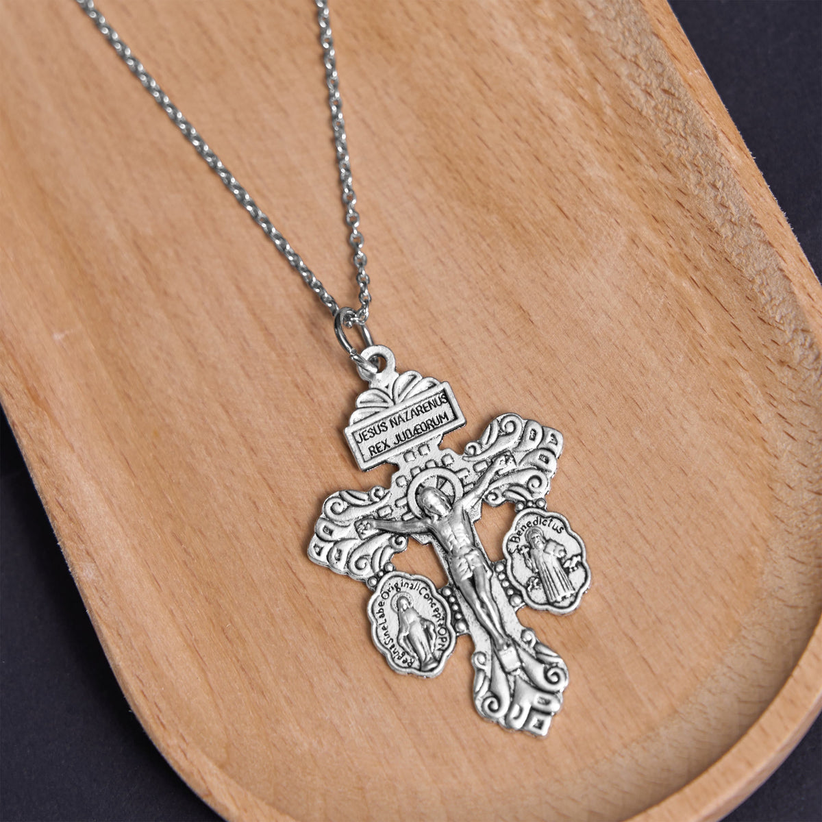 Classic Style 3 Colors Pardon Crucifix Double Sided Engraved Pendant