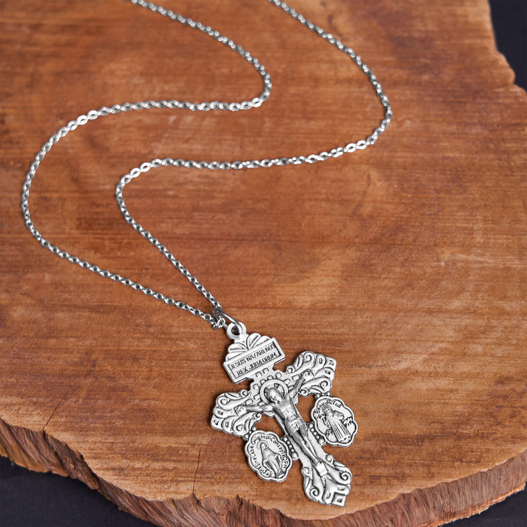 Classic Style 3 Colors Pardon Crucifix Double Sided Engraved Pendant