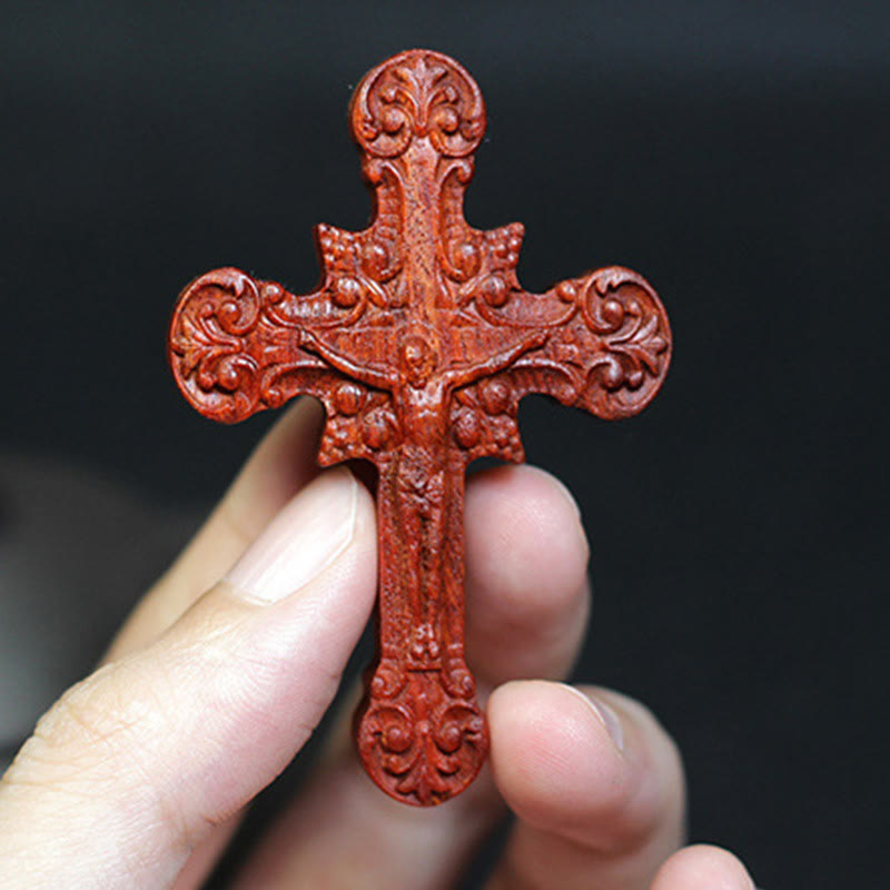 Classic Style Crucifix Sacred Protection Scrollwork Rosewood Pendant