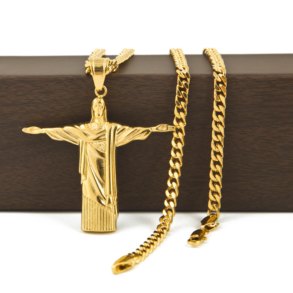 Classic Style Majestic Golden Finish Christ the Redeemer Pendant