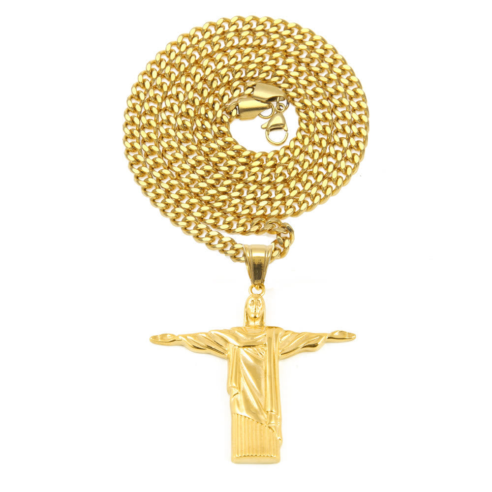 Classic Style Majestic Golden Finish Christ the Redeemer Pendant