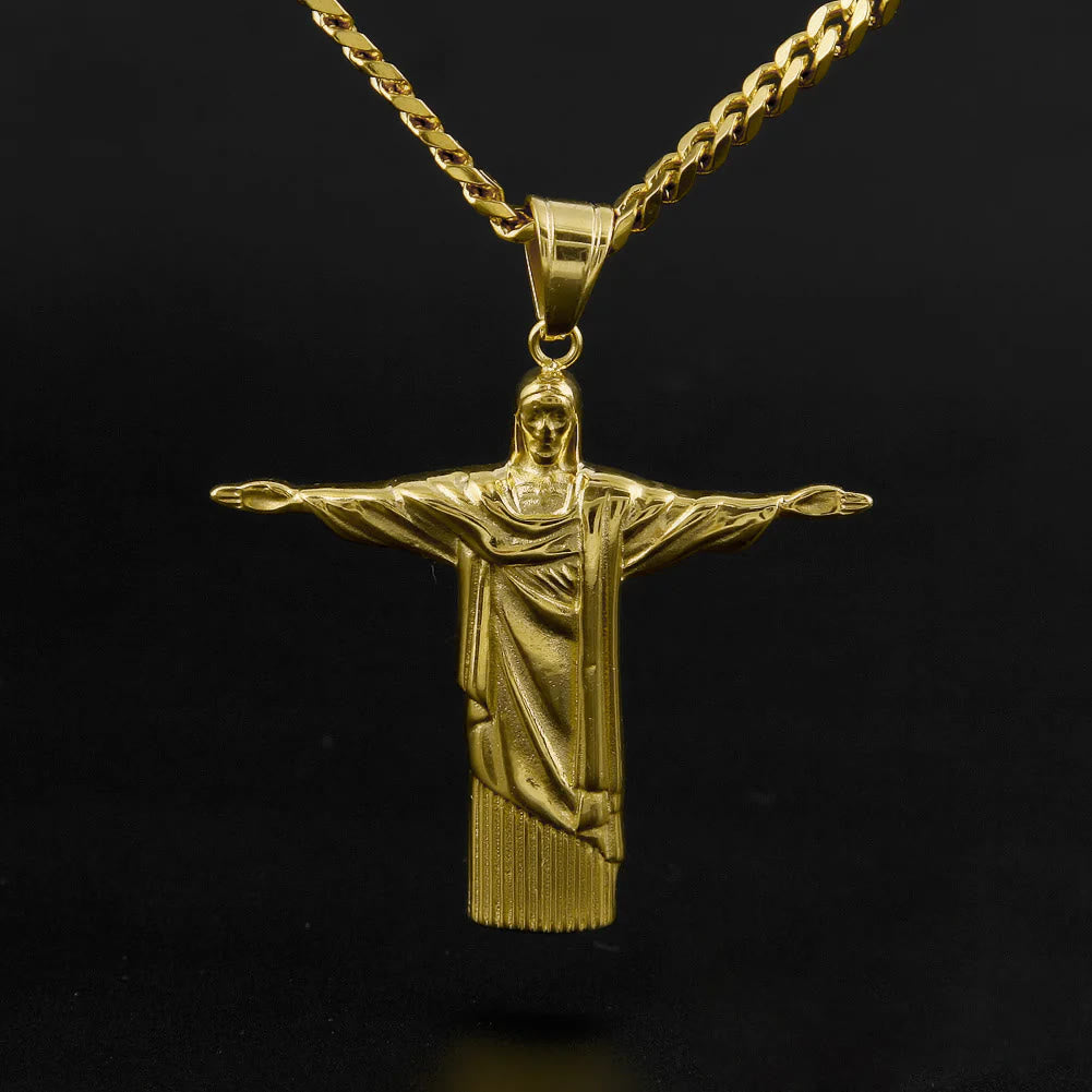 Classic Style Majestic Golden Finish Christ the Redeemer Pendant