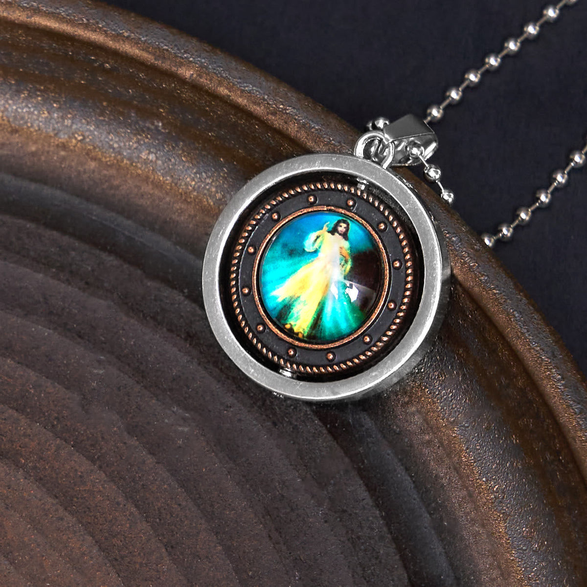 Retro Style Jesus St. Benendict Vrigin Mary Icon Rotating Pendant