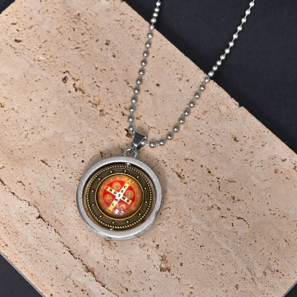 Retro Style Jesus St. Benendict Vrigin Mary Icon Rotating Pendant