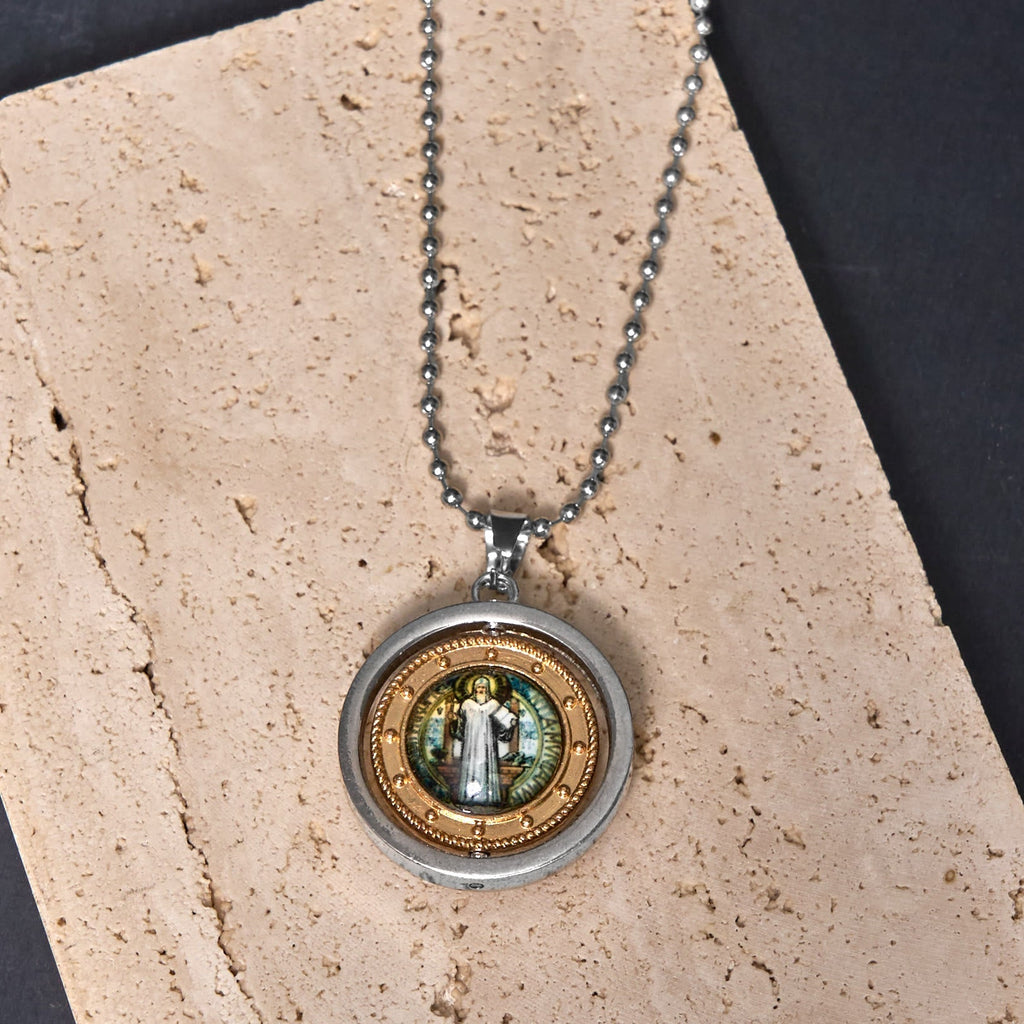 Retro Style Jesus St. Benendict Vrigin Mary Icon Rotating Pendant