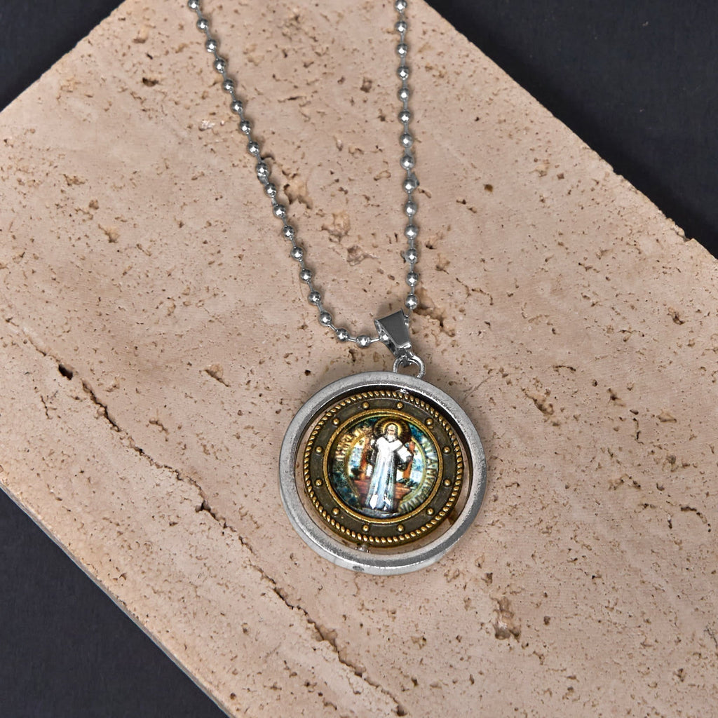 Retro Style Jesus St. Benendict Vrigin Mary Icon Rotating Pendant